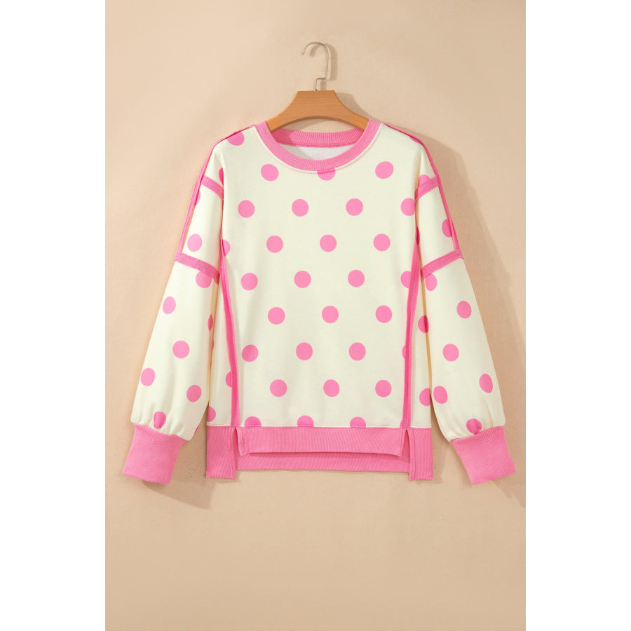 Blue Polka Dot Contrast Patchwork Round Neck Baggy Sweatshirt Tops/Sweatshirts & Hoodies