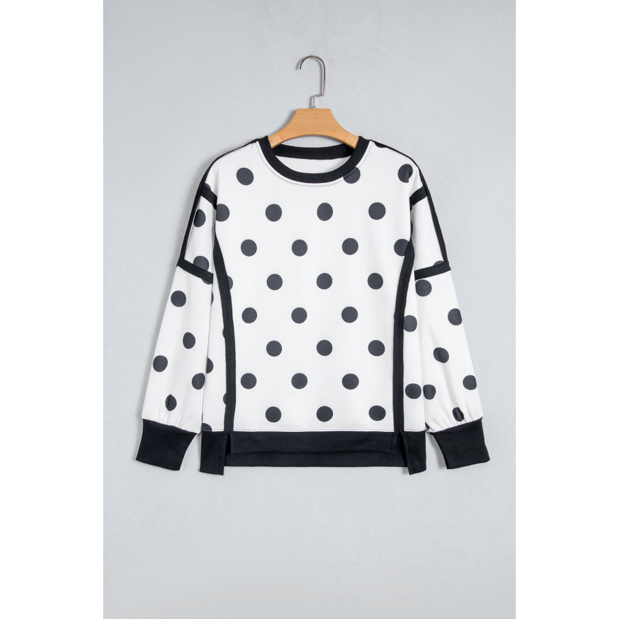Blue Polka Dot Contrast Patchwork Round Neck Baggy Sweatshirt Tops/Sweatshirts & Hoodies
