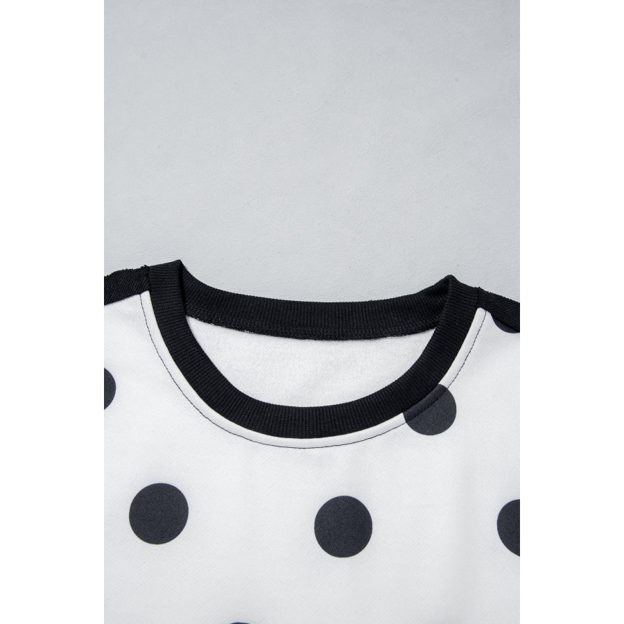 Blue Polka Dot Contrast Patchwork Round Neck Baggy Sweatshirt Tops/Sweatshirts & Hoodies