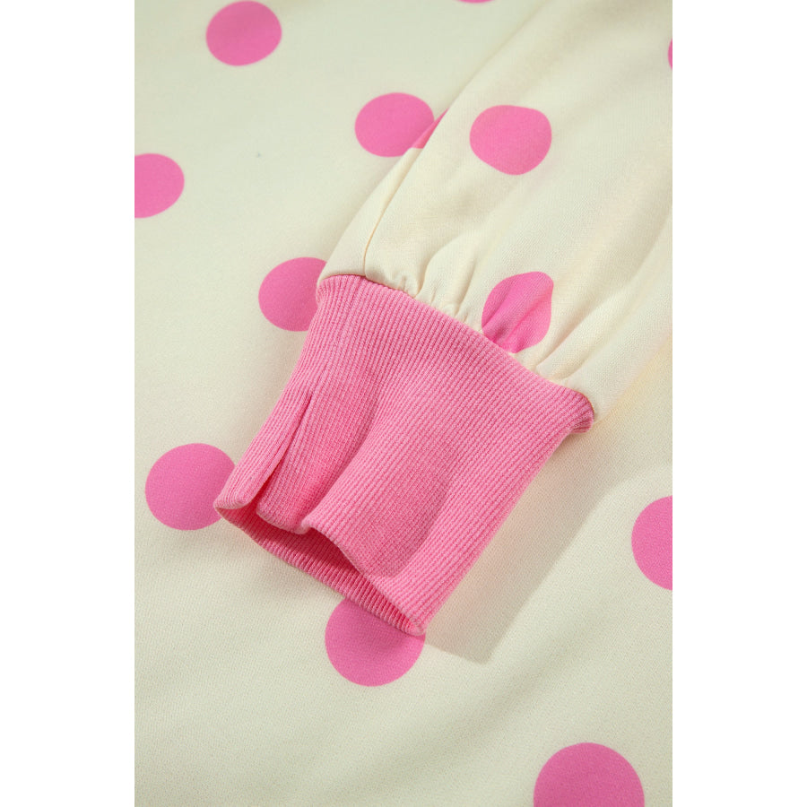 Blue Polka Dot Contrast Patchwork Round Neck Baggy Sweatshirt Tops/Sweatshirts & Hoodies