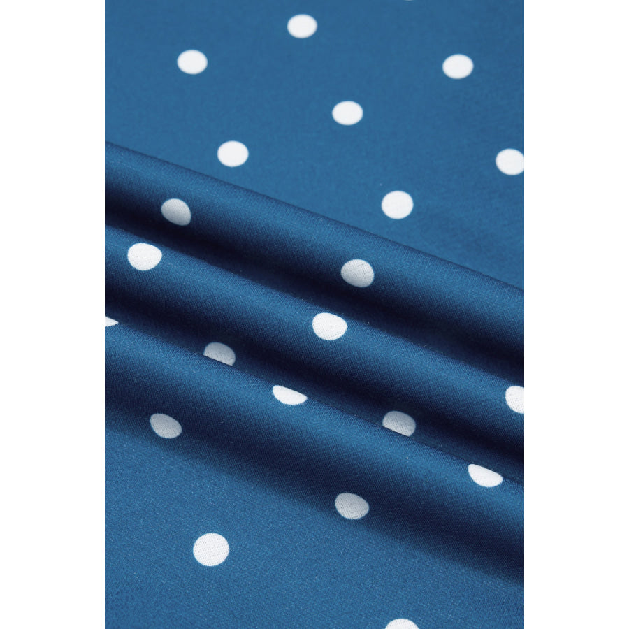 Blue Polka Dot Print Metal Button Collar Casual Pullover Sweatshirt Tops/Sweatshirts & Hoodies