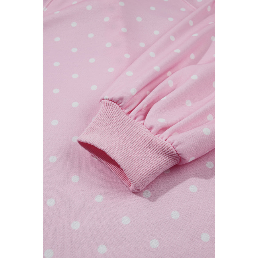 Blue Polka Dot Print Metal Button Collar Casual Pullover Sweatshirt Tops/Sweatshirts & Hoodies