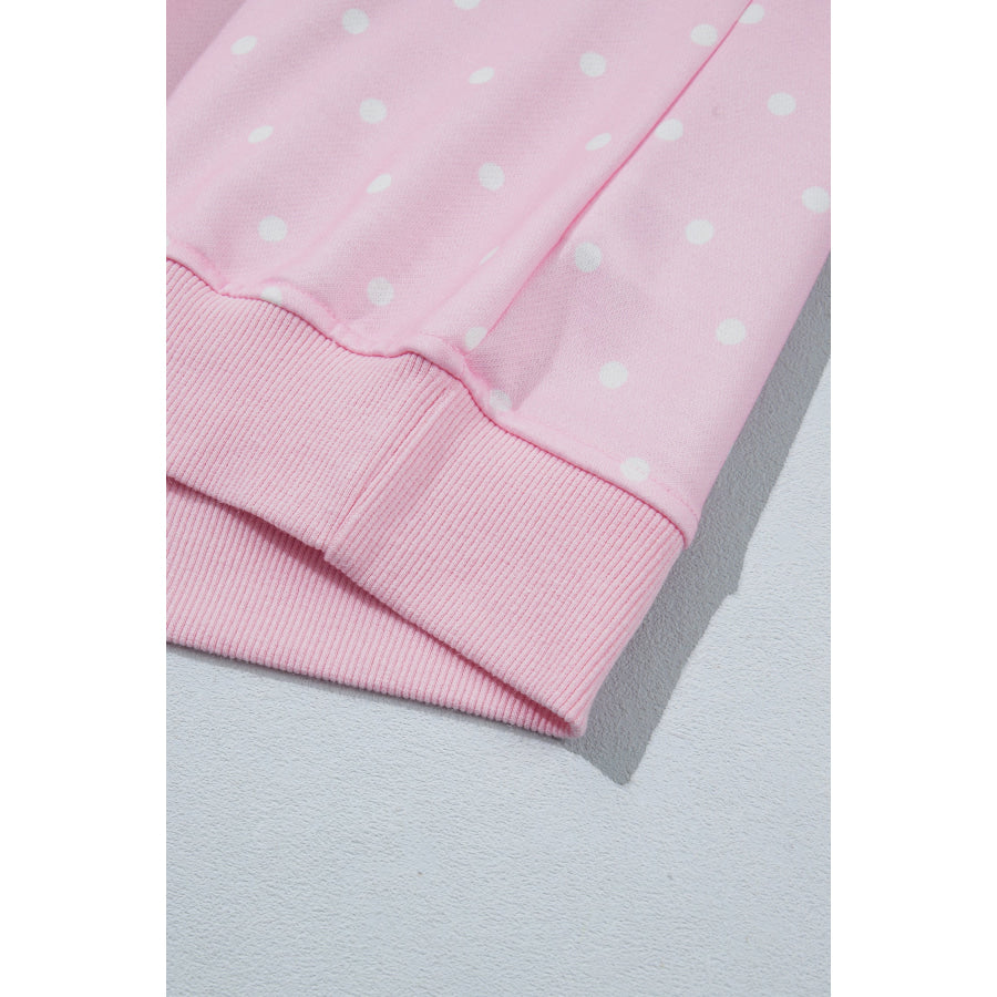 Blue Polka Dot Print Metal Button Collar Casual Pullover Sweatshirt Tops/Sweatshirts & Hoodies