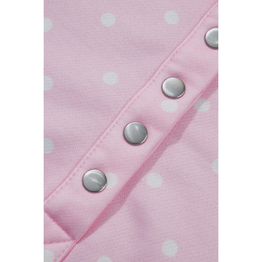 Blue Polka Dot Print Metal Button Collar Casual Pullover Sweatshirt Tops/Sweatshirts & Hoodies