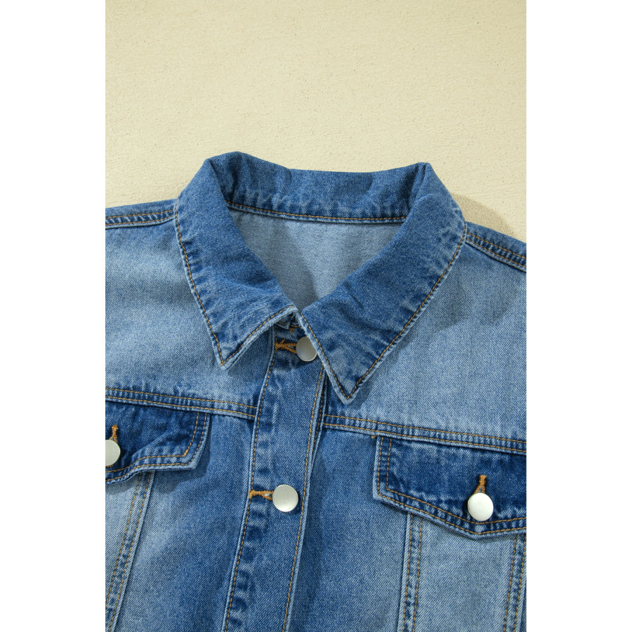 Blue Ruffle Hem Raw Edge Half Sleeve Western Denim Jacket Outerwear/Denim jackets