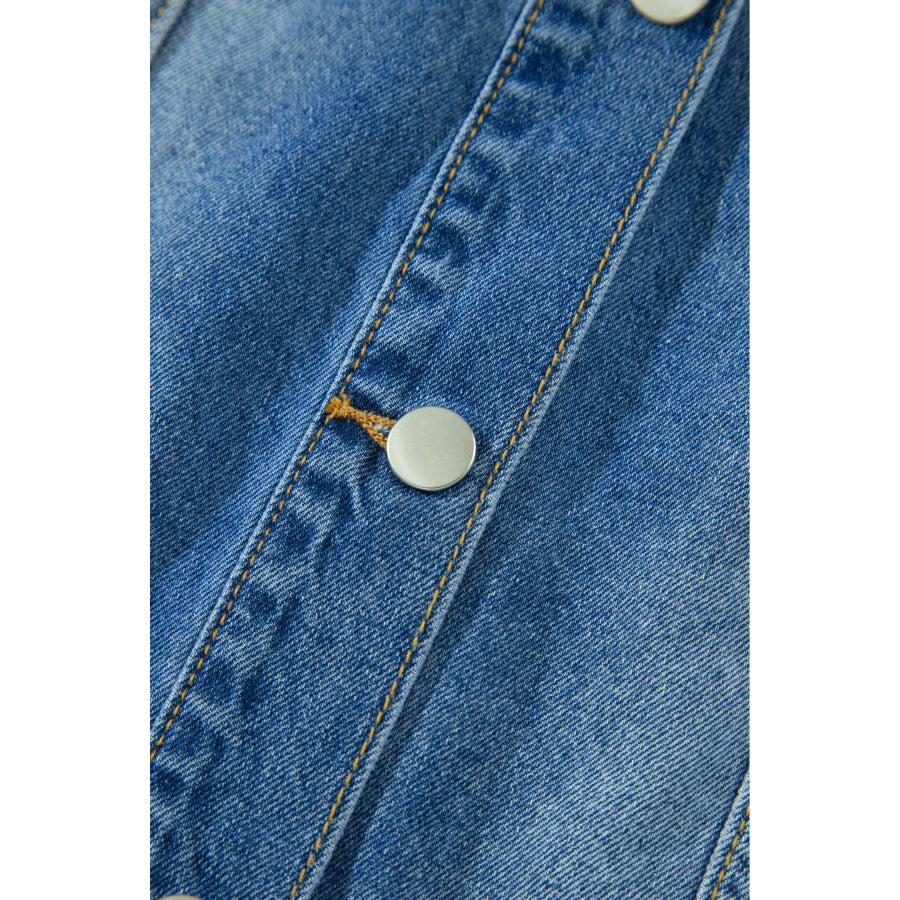 Blue Ruffle Hem Raw Edge Half Sleeve Western Denim Jacket Outerwear/Denim jackets