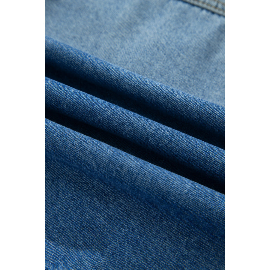 Blue Ruffle Hem Raw Edge Half Sleeve Western Denim Jacket Outerwear/Denim jackets