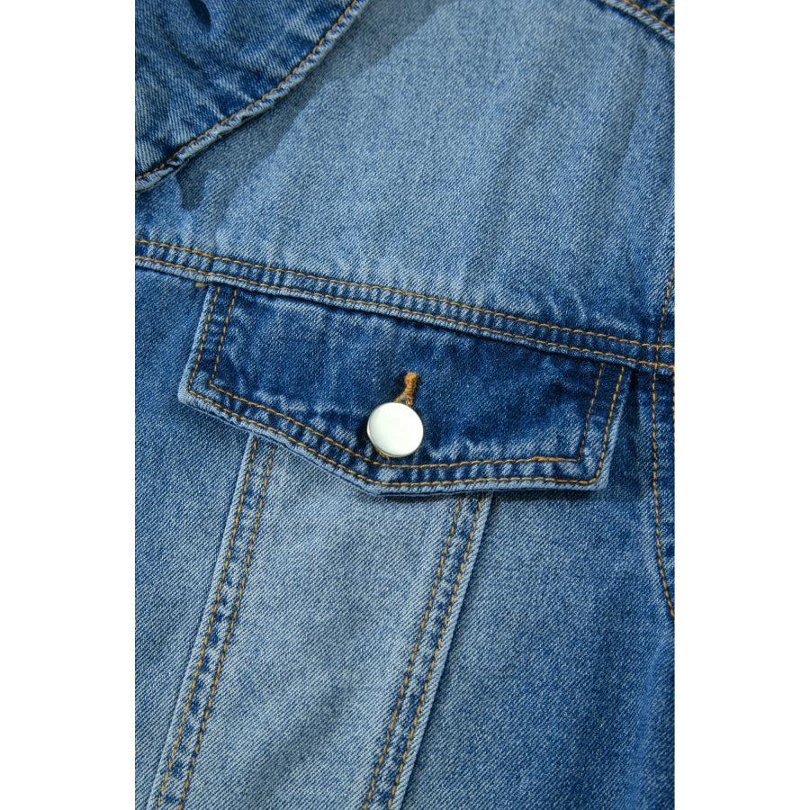 Blue Ruffle Hem Raw Edge Half Sleeve Western Denim Jacket Outerwear/Denim jackets