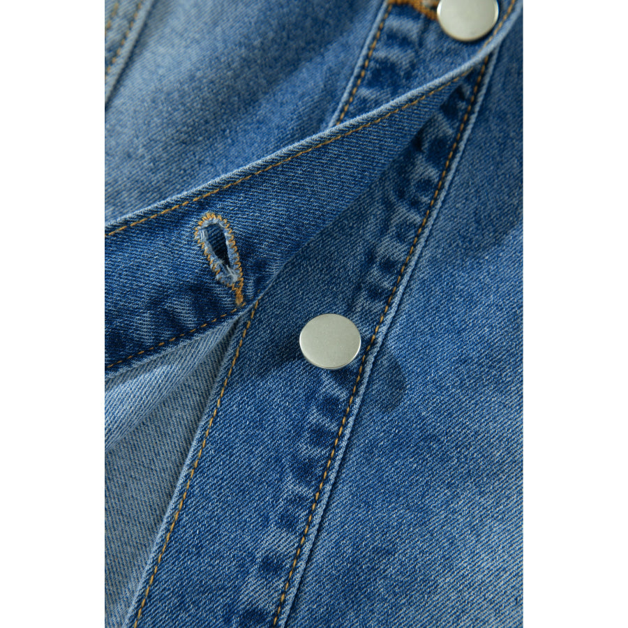 Blue Ruffle Hem Raw Edge Half Sleeve Western Denim Jacket Outerwear/Denim jackets