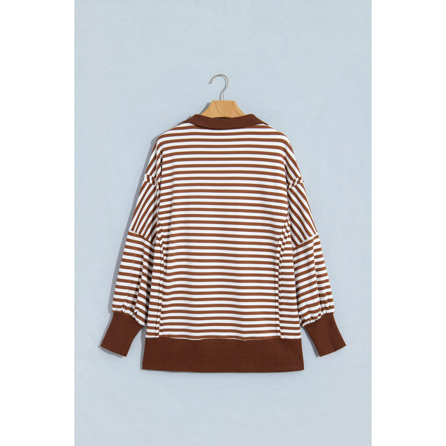 Blue Stripe Color Block Trim Raw Seam Split Hem Loose Pullover Sweatshirt Tops/Sweatshirts & Hoodies