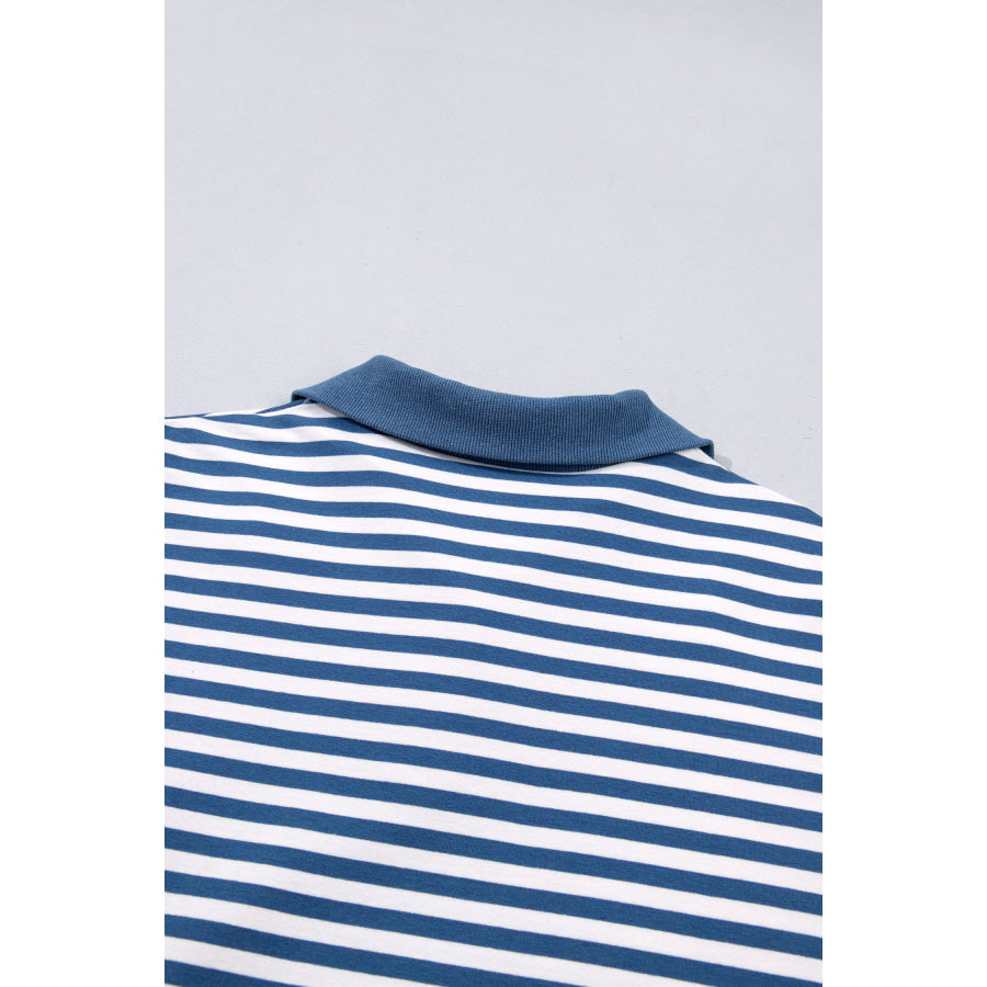 Blue Stripe Color Block Trim Raw Seam Split Hem Loose Pullover Sweatshirt Tops/Sweatshirts & Hoodies