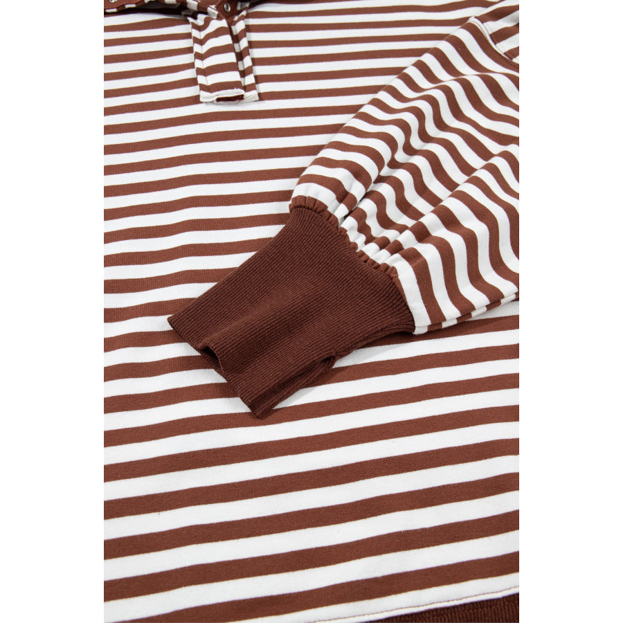 Blue Stripe Color Block Trim Raw Seam Split Hem Loose Pullover Sweatshirt Tops/Sweatshirts & Hoodies