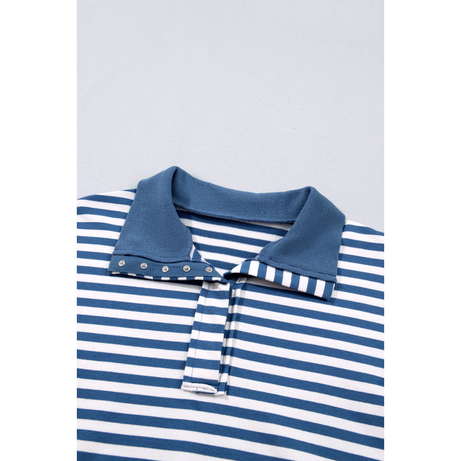 Blue Stripe Color Block Trim Raw Seam Split Hem Loose Pullover Sweatshirt Tops/Sweatshirts & Hoodies