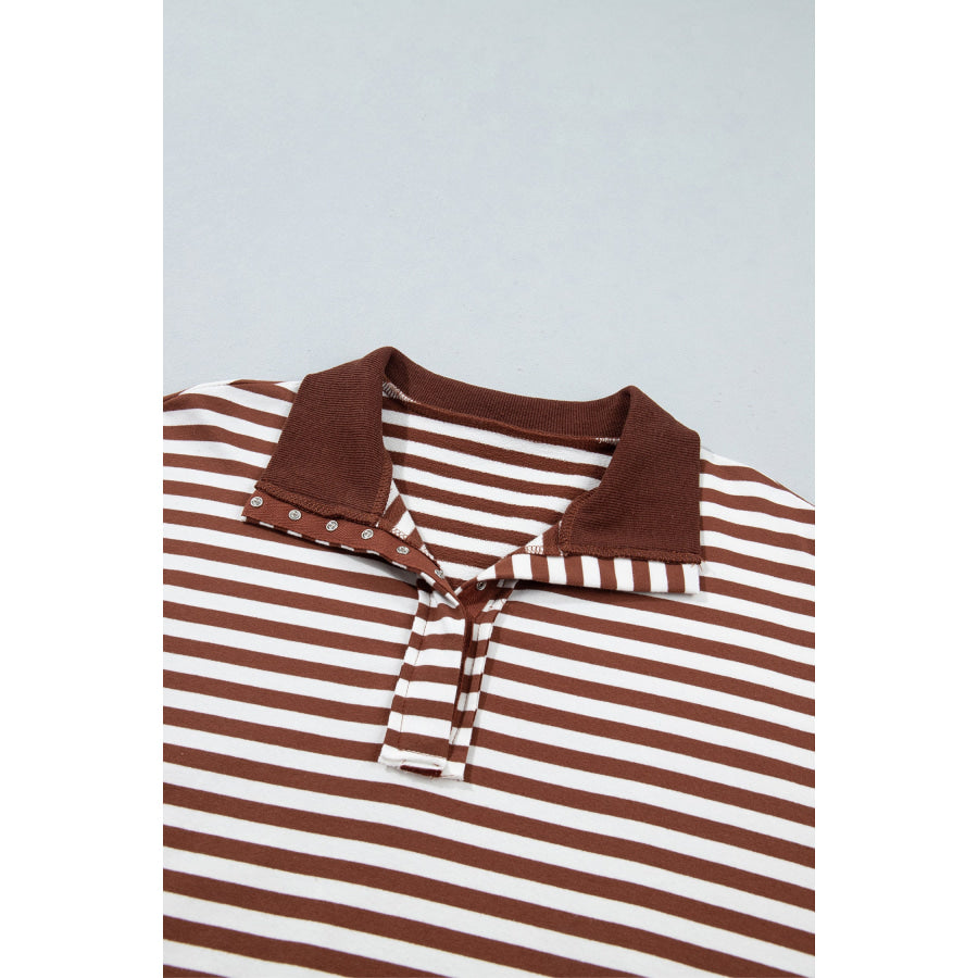 Blue Stripe Color Block Trim Raw Seam Split Hem Loose Pullover Sweatshirt Tops/Sweatshirts & Hoodies