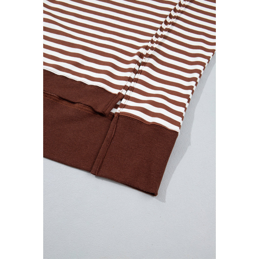 Blue Stripe Color Block Trim Raw Seam Split Hem Loose Pullover Sweatshirt Tops/Sweatshirts & Hoodies