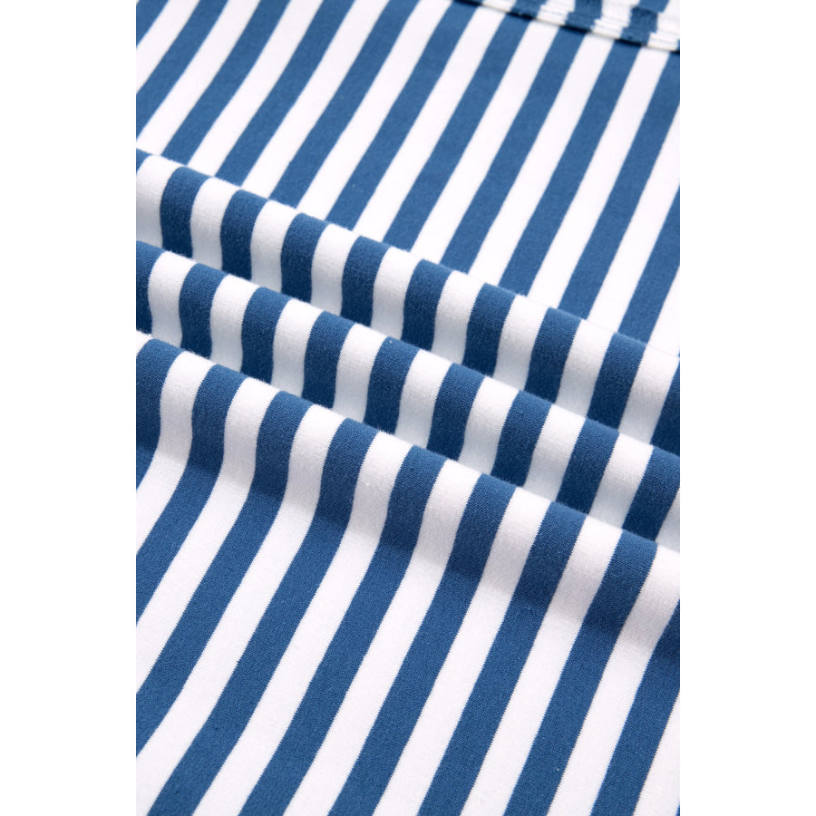 Blue Stripe Color Block Trim Raw Seam Split Hem Loose Pullover Sweatshirt Tops/Sweatshirts & Hoodies