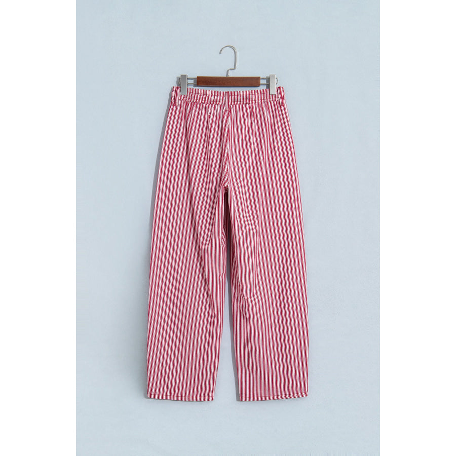 Blue Stripe Drawstring Casual Loose Pants Bottoms/Pants & Culotte
