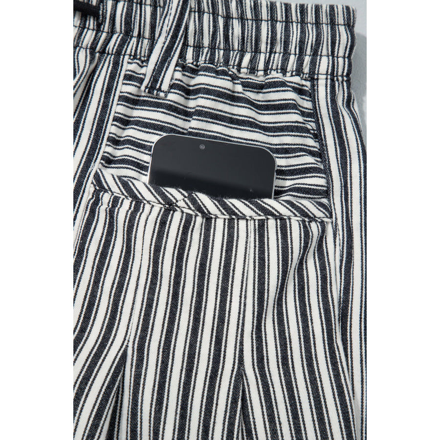 Blue Stripe Drawstring Casual Loose Pants Bottoms/Pants & Culotte
