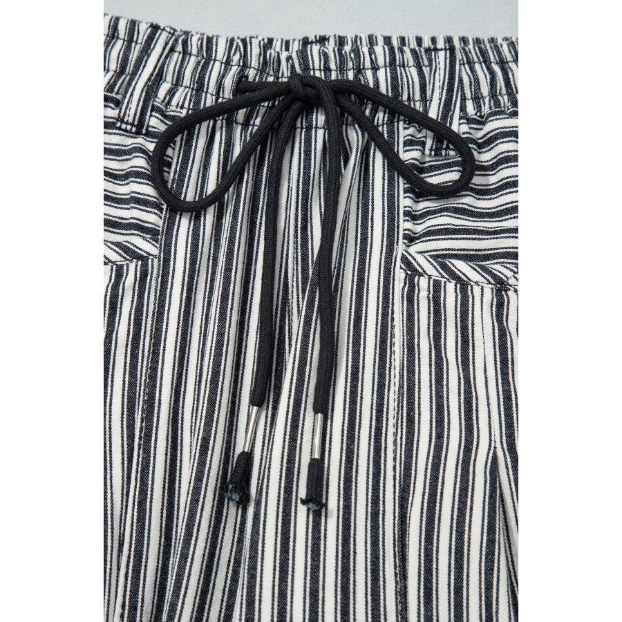 Blue Stripe Drawstring Casual Loose Pants Bottoms/Pants & Culotte