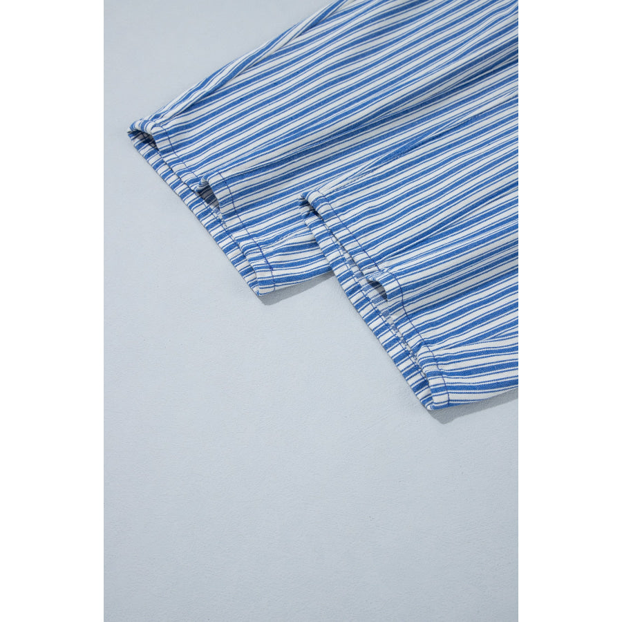 Blue Stripe Drawstring Casual Loose Pants Bottoms/Pants & Culotte