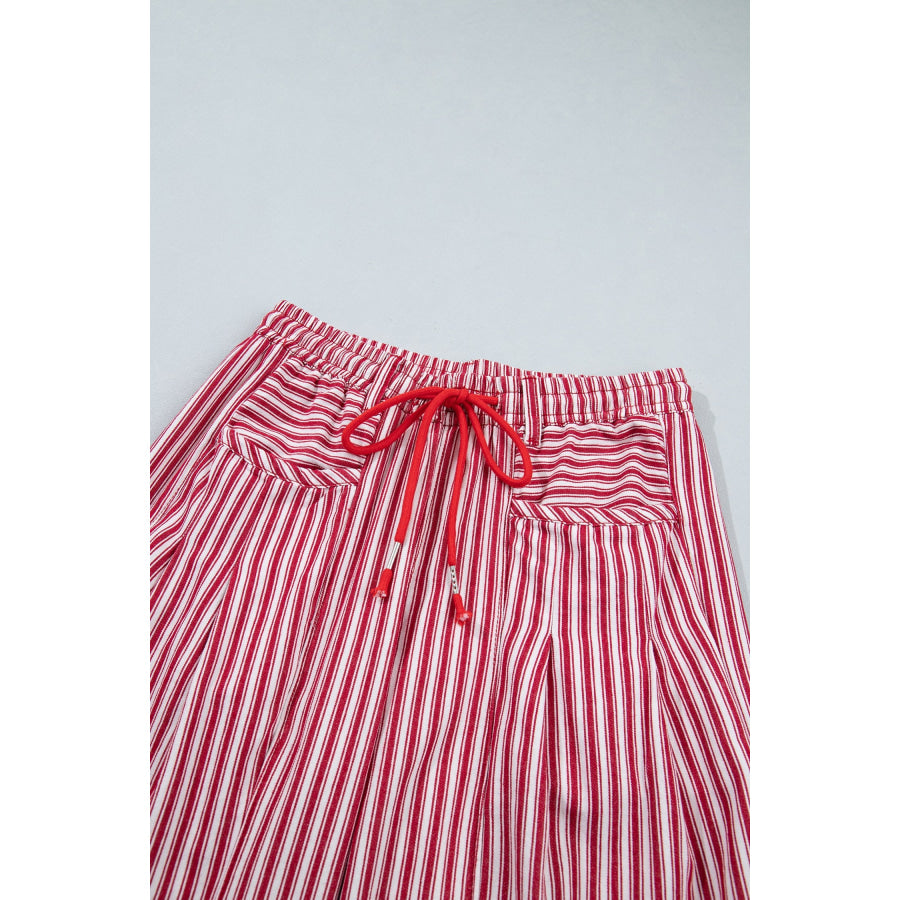 Blue Stripe Drawstring Casual Loose Pants Bottoms/Pants & Culotte
