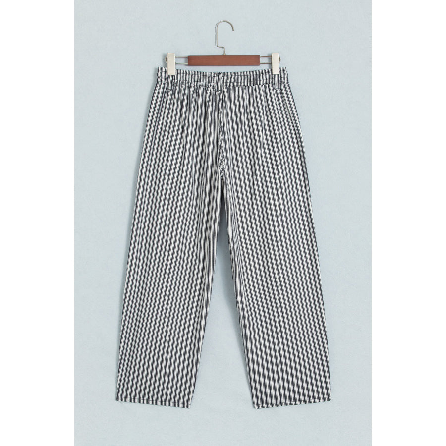 Blue Stripe Drawstring Casual Loose Pants Bottoms/Pants & Culotte