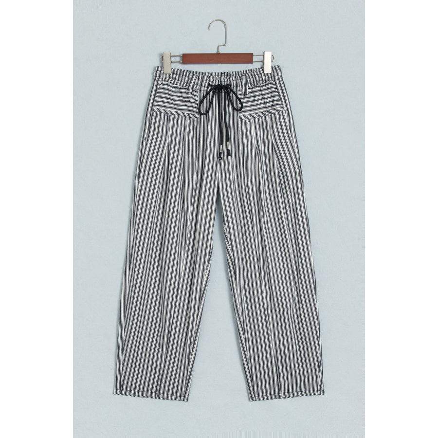 Blue Stripe Drawstring Casual Loose Pants Bottoms/Pants & Culotte
