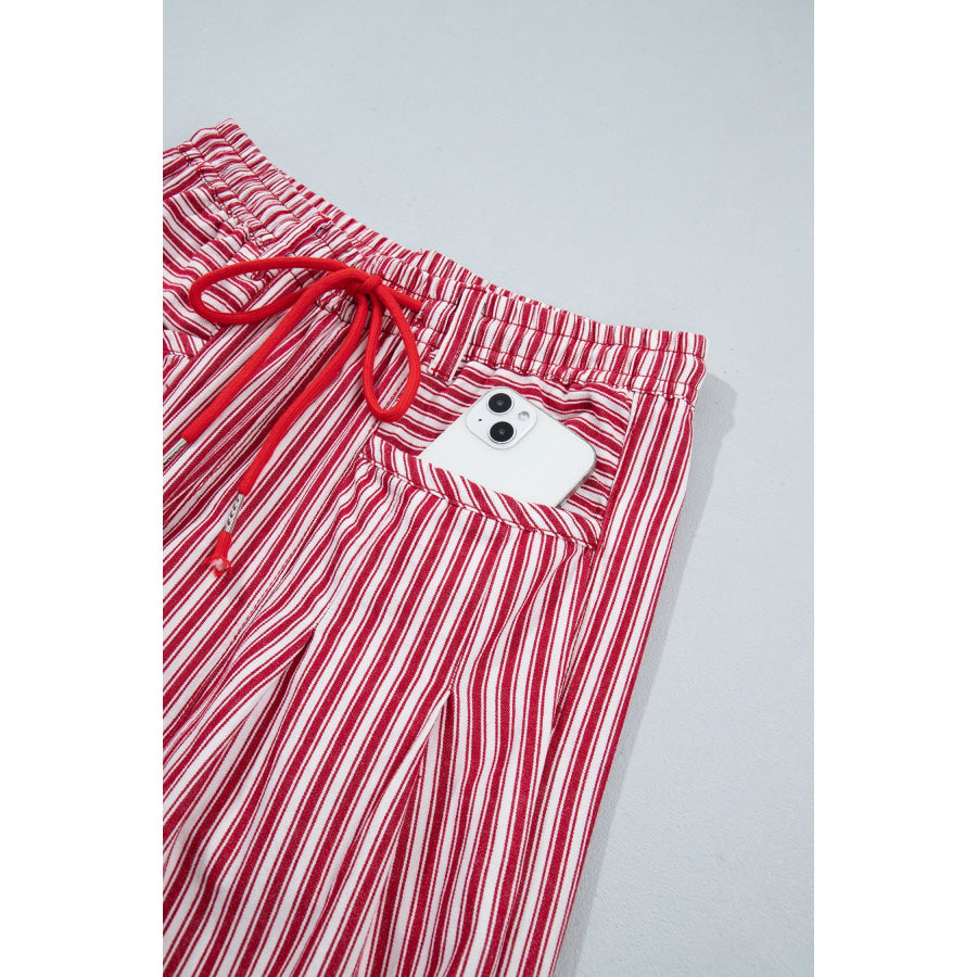 Blue Stripe Drawstring Casual Loose Pants Bottoms/Pants & Culotte