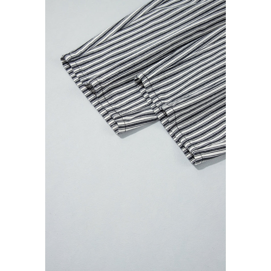 Blue Stripe Drawstring Casual Loose Pants Bottoms/Pants & Culotte