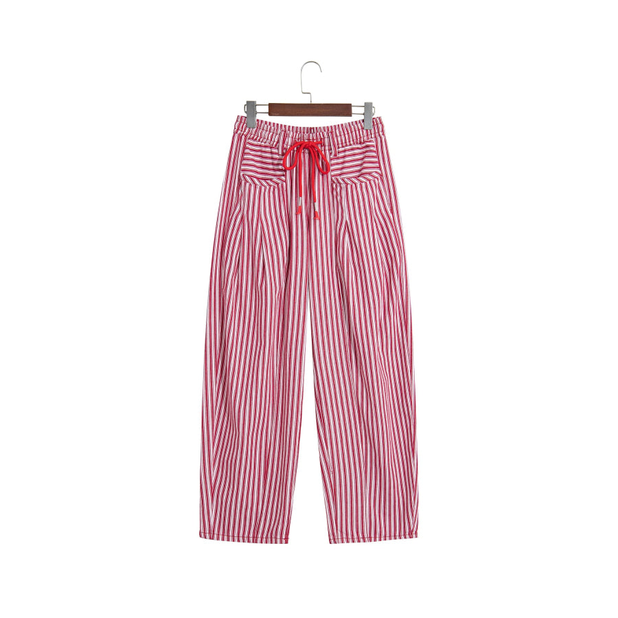 Blue Stripe Drawstring Casual Loose Pants Bottoms/Pants & Culotte
