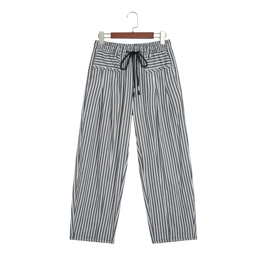 Blue Stripe Drawstring Casual Loose Pants Bottoms/Pants & Culotte