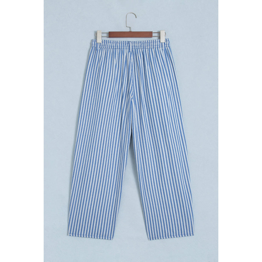 Blue Stripe Drawstring Casual Loose Pants Bottoms/Pants & Culotte