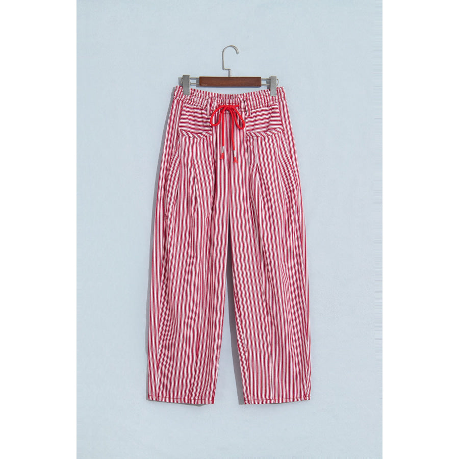 Blue Stripe Drawstring Casual Loose Pants Bottoms/Pants & Culotte