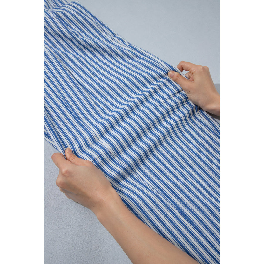 Blue Stripe Drawstring Casual Loose Pants Bottoms/Pants & Culotte