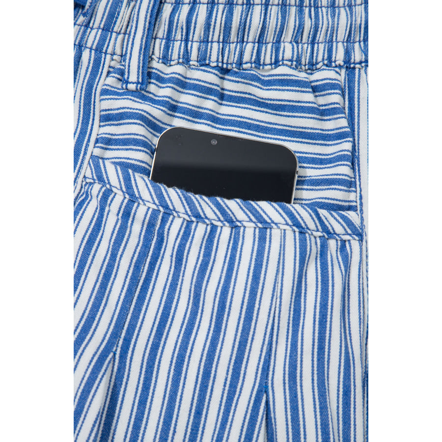 Blue Stripe Drawstring Casual Loose Pants Bottoms/Pants & Culotte
