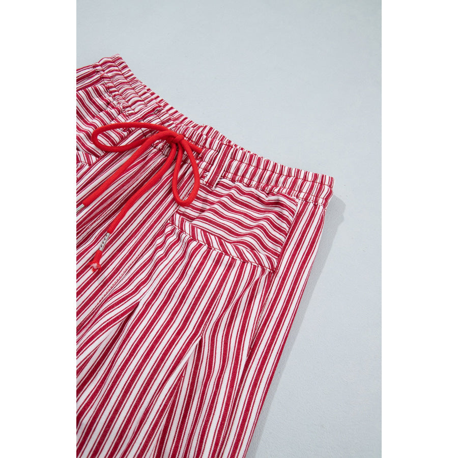 Blue Stripe Drawstring Casual Loose Pants Bottoms/Pants & Culotte