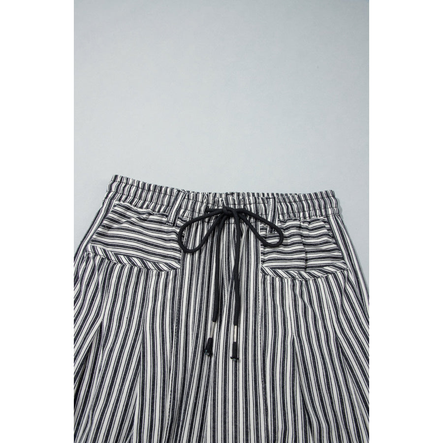 Blue Stripe Drawstring Casual Loose Pants Bottoms/Pants & Culotte