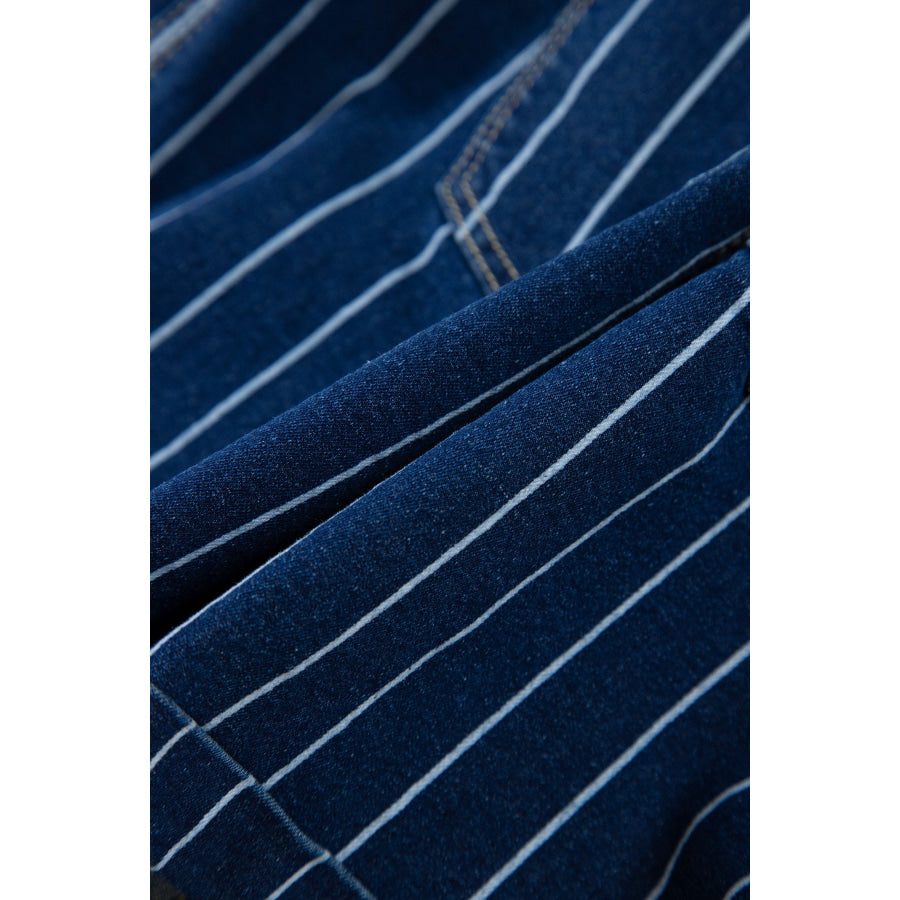 Blue Stripe Metal Button Detail Womens Denim Shorts Bottoms/Denim Shorts