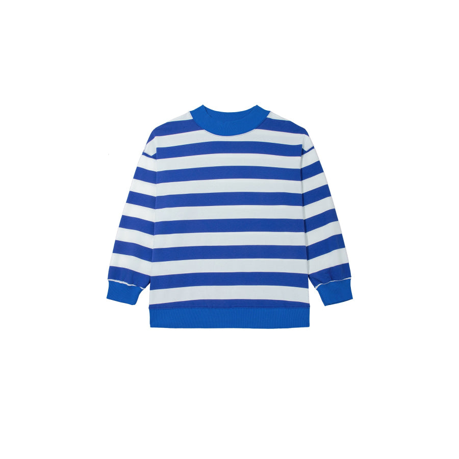 Blue Stripe Ribbed Trim Stand Neck Dropped Shoulder Plus Size Sweatshirt Size/Plus Sweatshirts & Hoodies
