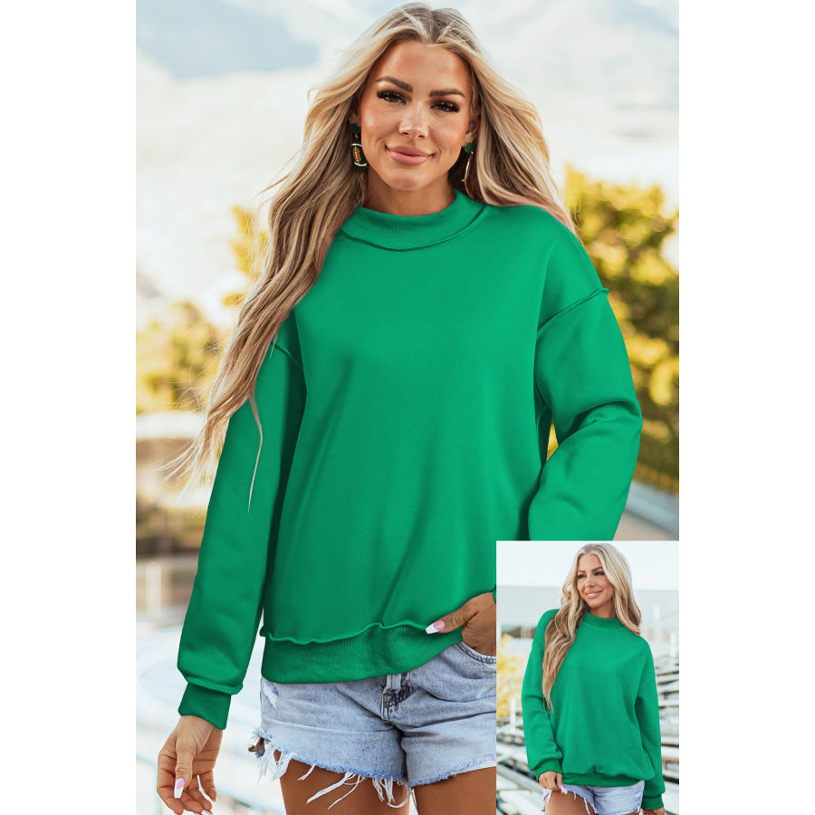 Bluing Oversize Drop Shoulder Reversible Mock Neck Sweatshirt Bright Green / S / 65% Polyester + 35% Cotton Tops/Sweatshirts & Hoodies