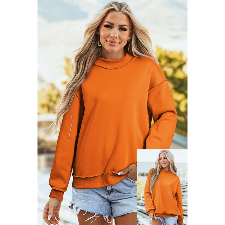 Bluing Oversize Drop Shoulder Reversible Mock Neck Sweatshirt Carrot / S / 65% Polyester + 35% Cotton Tops/Sweatshirts & Hoodies