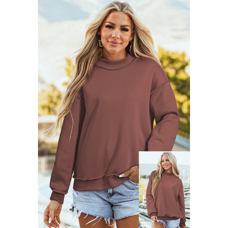 Bluing Oversize Drop Shoulder Reversible Mock Neck Sweatshirt Coffee / S / 65% Polyester + 35% Cotton Tops/Sweatshirts & Hoodies