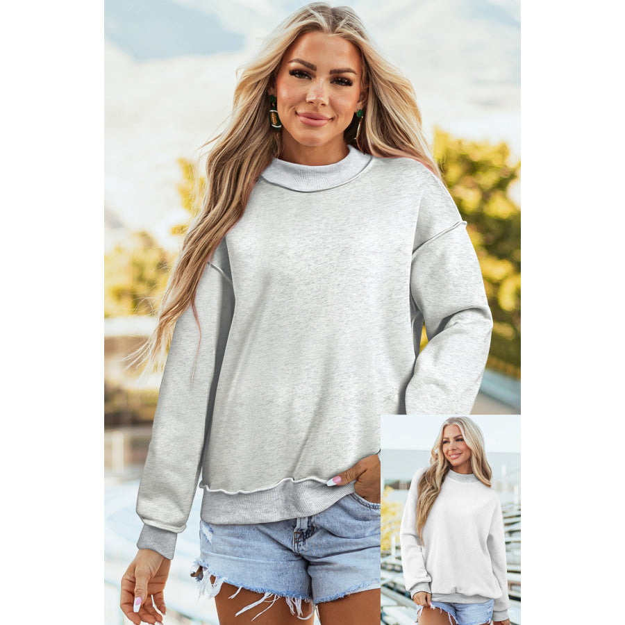 Bluing Oversize Drop Shoulder Reversible Mock Neck Sweatshirt Light Grey / S / 65% Polyester + 35% Cotton Tops/Sweatshirts & Hoodies