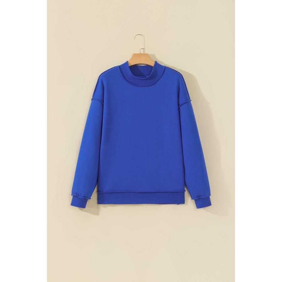 Bluing Oversize Drop Shoulder Reversible Mock Neck Sweatshirt / S / 65% Polyester + 35% Cotton Tops/Sweatshirts & Hoodies