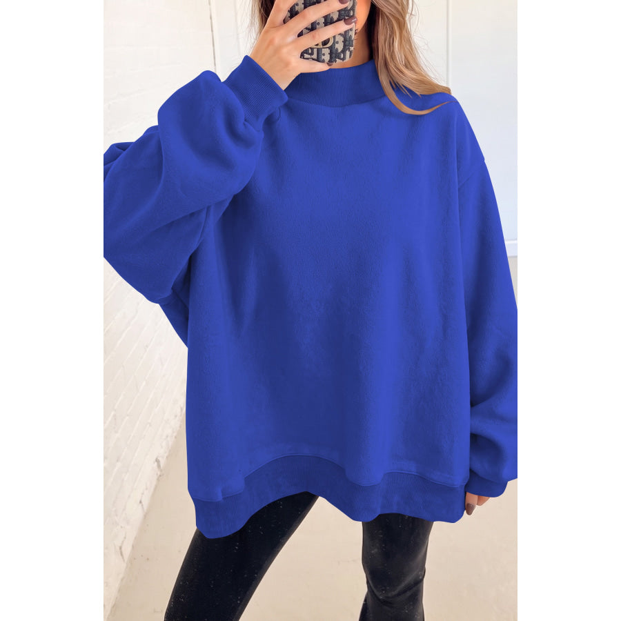 Bluing Oversize Drop Shoulder Reversible Mock Neck Sweatshirt Bluing / S / 65% Polyester + 35% Cotton Tops/Sweatshirts & Hoodies