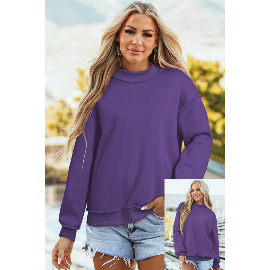 Bluing Oversize Drop Shoulder Reversible Mock Neck Sweatshirt Tops/Sweatshirts & Hoodies