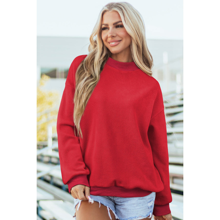 Bluing Oversize Drop Shoulder Reversible Mock Neck Sweatshirt Tops/Sweatshirts & Hoodies