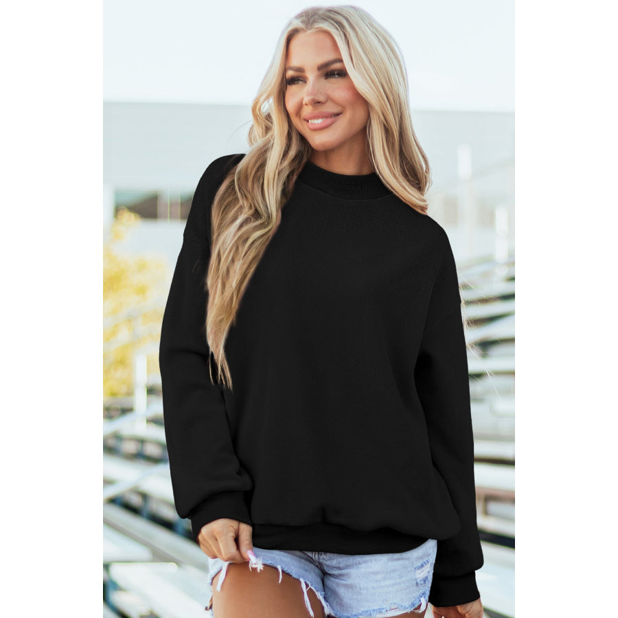 Bluing Oversize Drop Shoulder Reversible Mock Neck Sweatshirt Tops/Sweatshirts & Hoodies