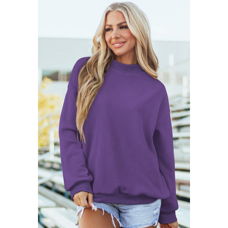 Bluing Oversize Drop Shoulder Reversible Mock Neck Sweatshirt Tops/Sweatshirts & Hoodies