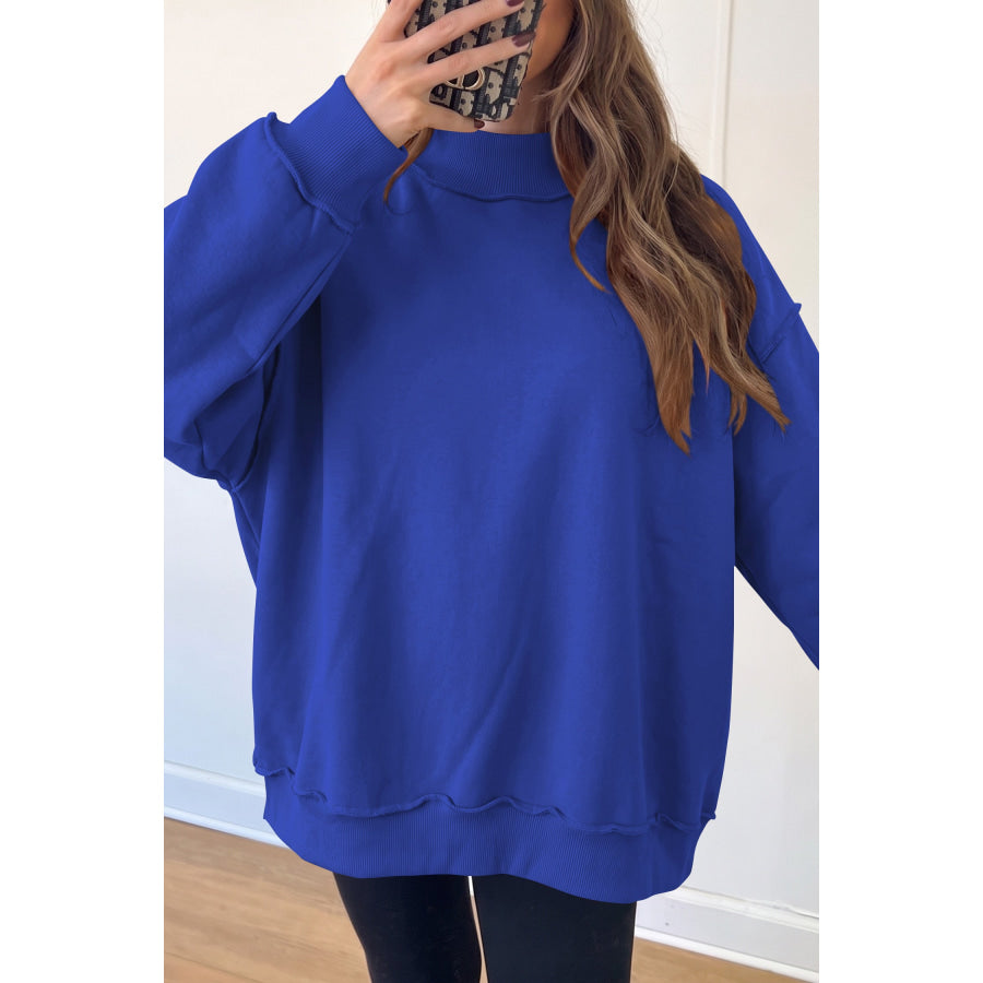 Bluing Oversize Drop Shoulder Reversible Mock Neck Sweatshirt Tops/Sweatshirts & Hoodies